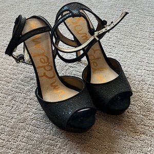 Sam Edelman black sparkle platform heel 9.5 double strap